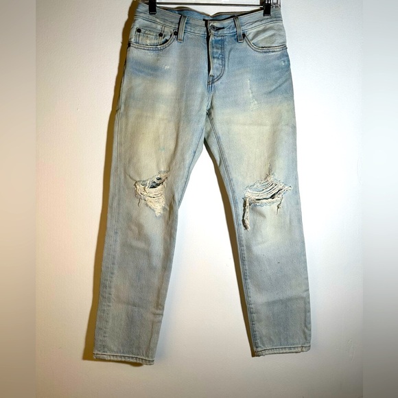 Men's Light Blue Distressed Jeans - Picture 1 of 6